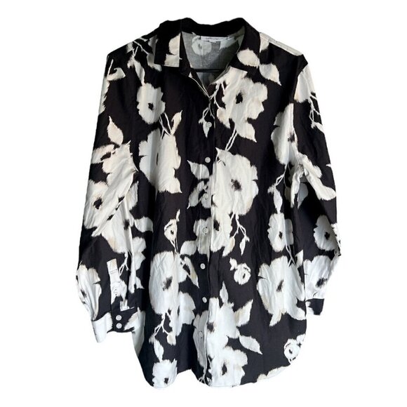 Chico’s Long Sleeve No Iron Black Floral Button Down Stretch Tunic Sz 2.5 US 14 - Picture 3 of 15